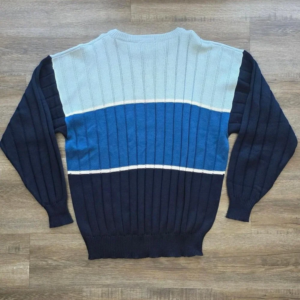 Vintage Puritan 90s Blue Ribbed Colorblock Crewneck Sweater Mens 2XL